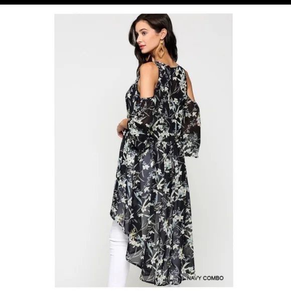 🔥$5🔥BLUE FLORAL PRINTED COLDSHOULDER  KIMONO- - Picture 4 of 6